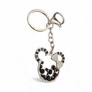 Minnie Mouse Black Rhinestone and Silver Toned Bag Charm Keychain